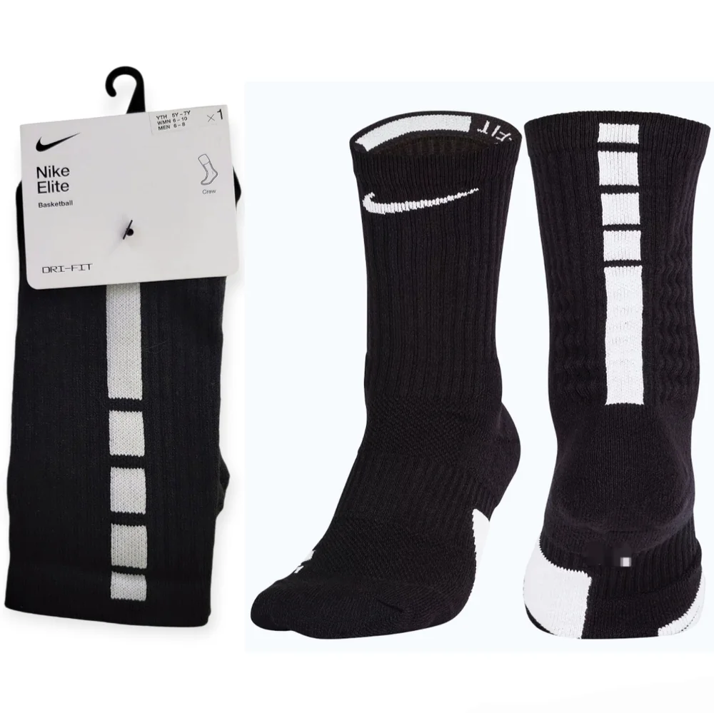 Nike Elite Black and White Athletic Socks Youth 3Y-5Y Womens 4-6 (1 Pair)